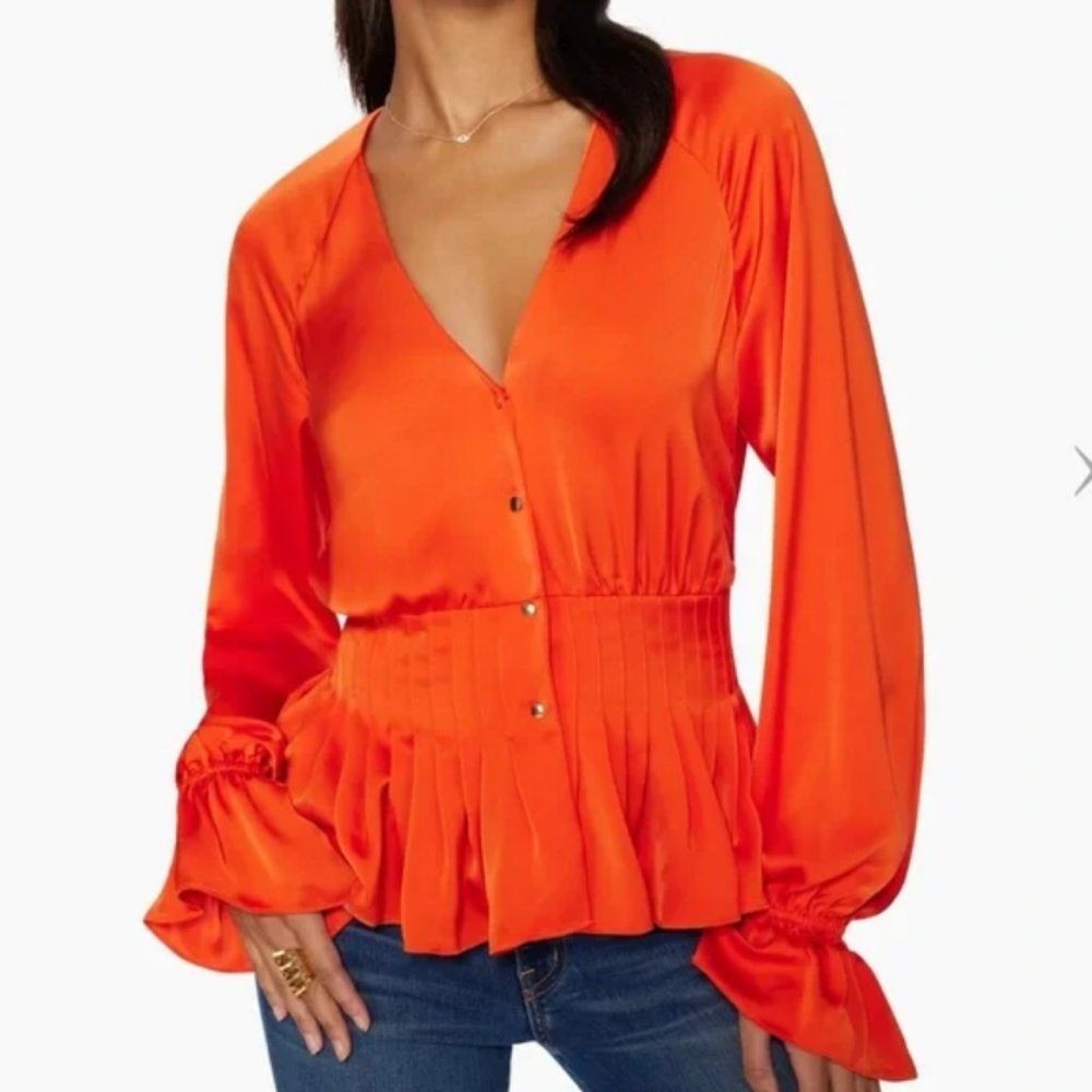 RAMY BROOK  Margie Ruffle Cuff Long Sleeve Peplum Blouse
